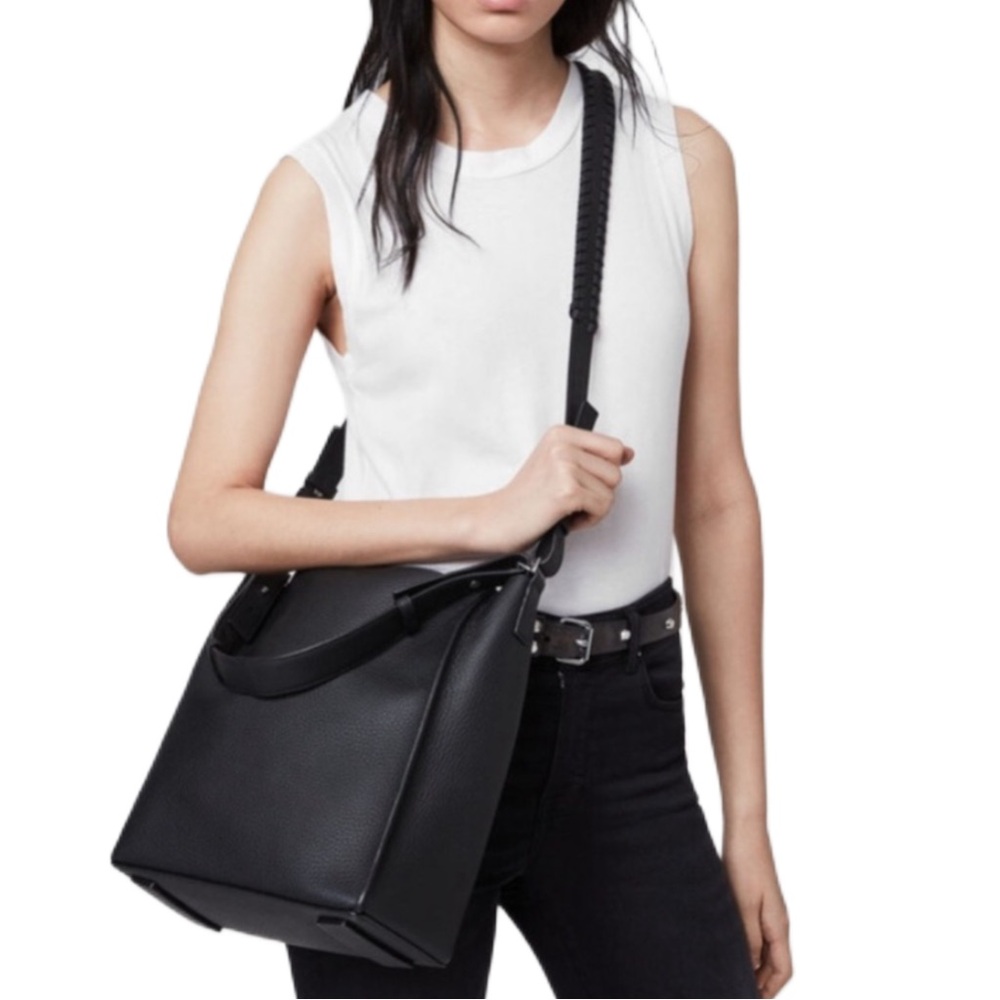 All Saints Kita Cross Black Leather Body Bag